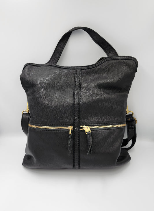 Fossil Leather Fold-Over Crossbody Black Bag