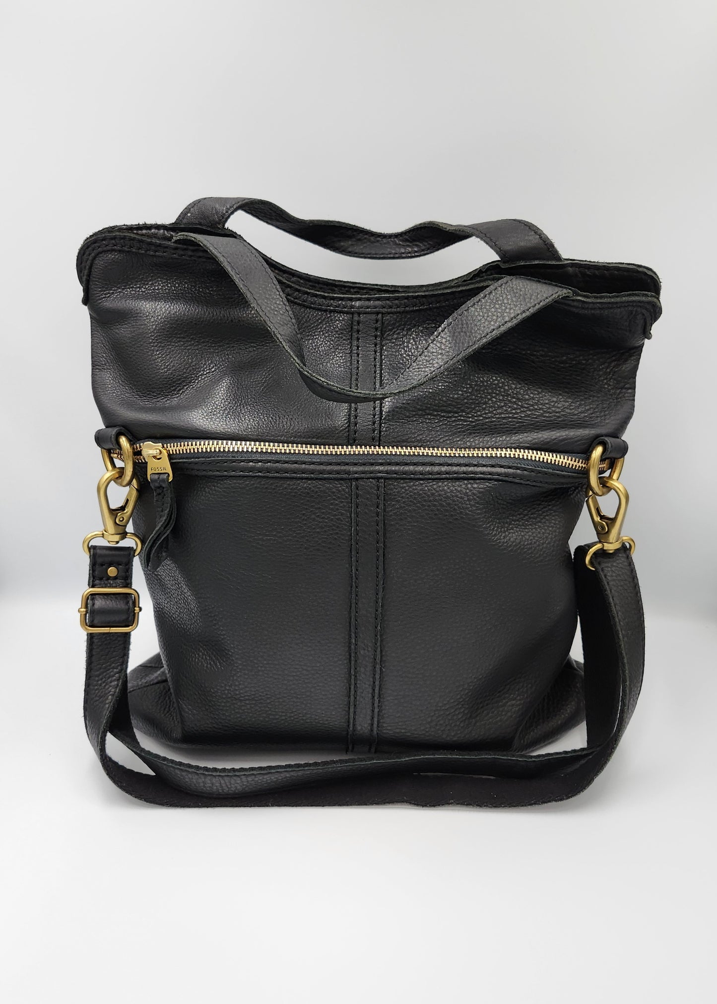 Fossil Leather Fold-Over Crossbody Black Bag