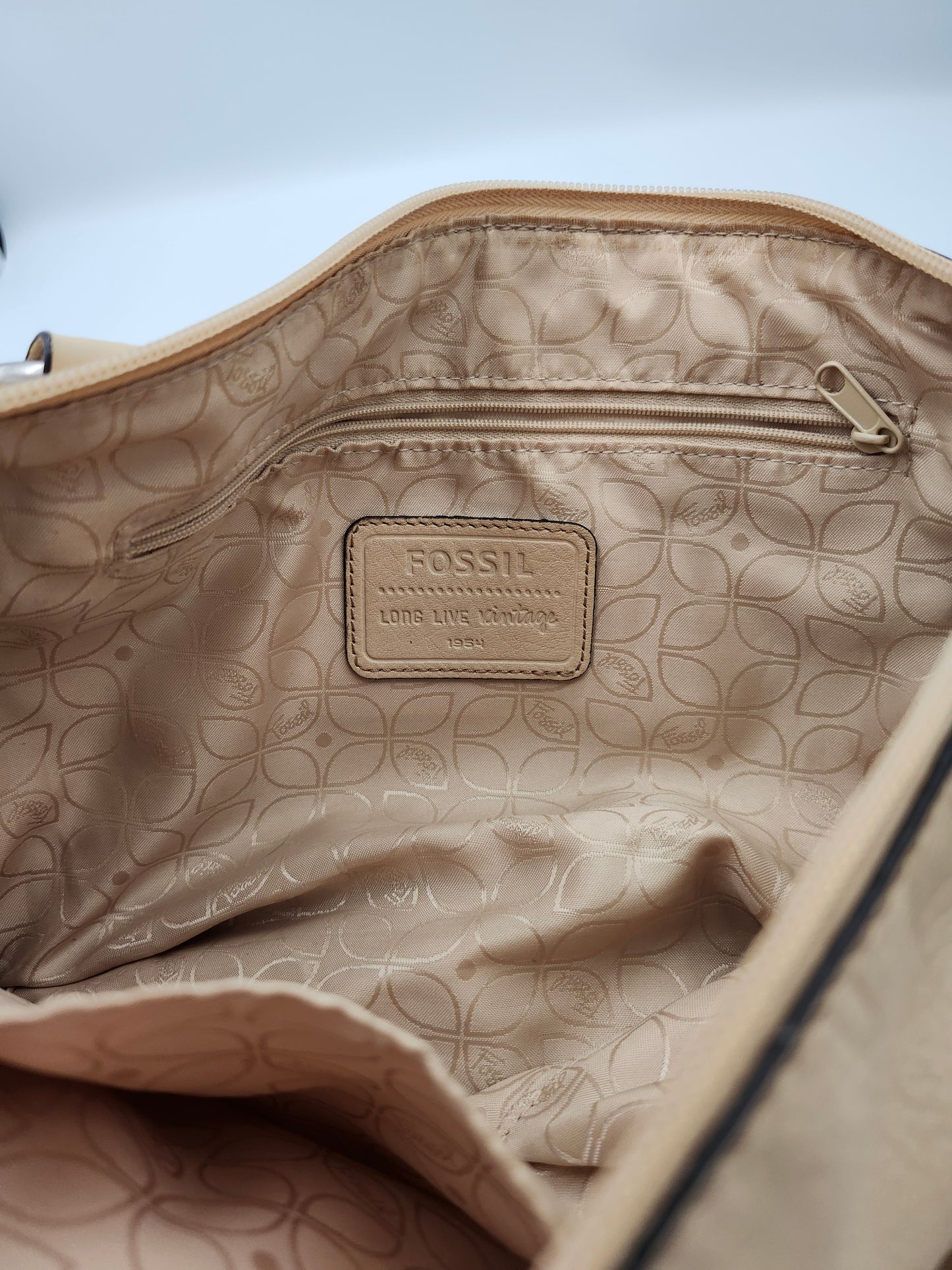 Fossil Leather Beige Bag