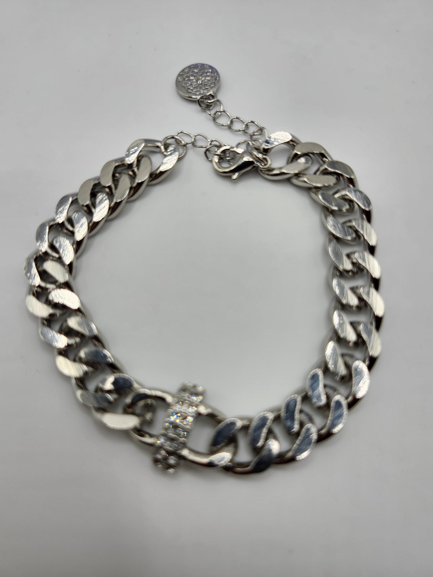 Jewerly - Bracelet Cuban Link Rhodium plated with rhinestones