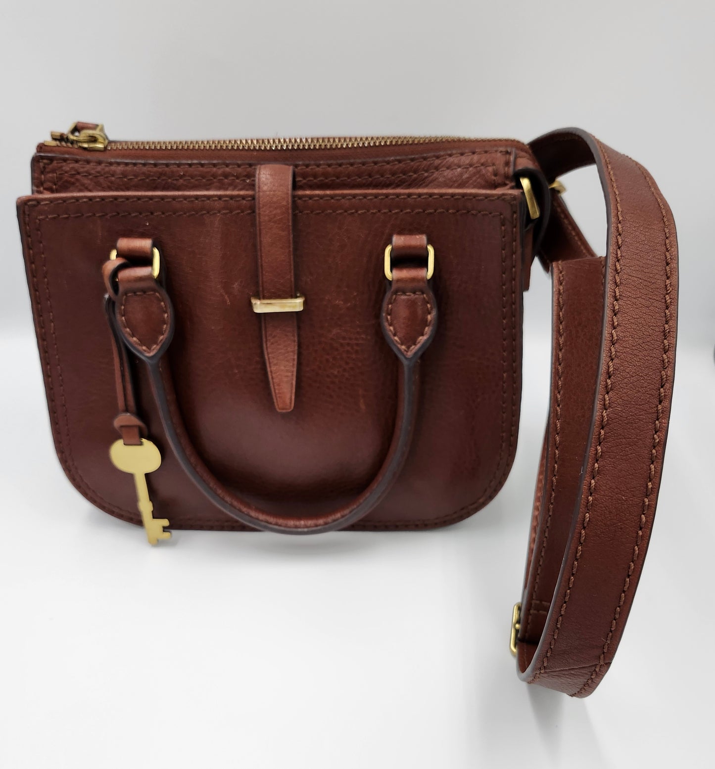 Fossil Ryder Satchel Bag in Dark Brown Leather