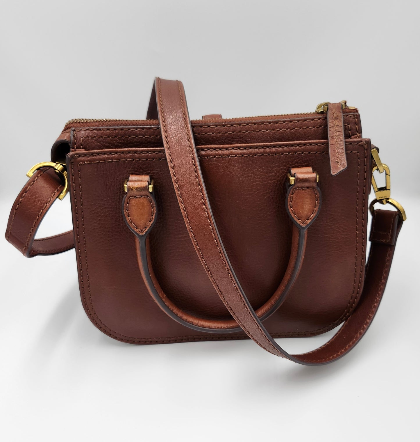 Fossil Ryder Satchel Bag in Dark Brown Leather