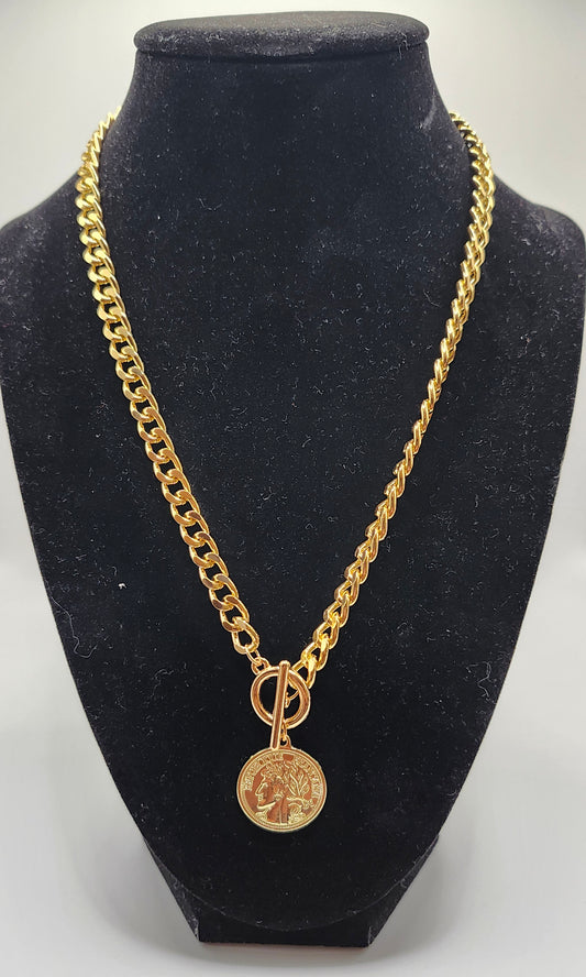 Jewelry Necklace 18K Gold Plate with coin pendant