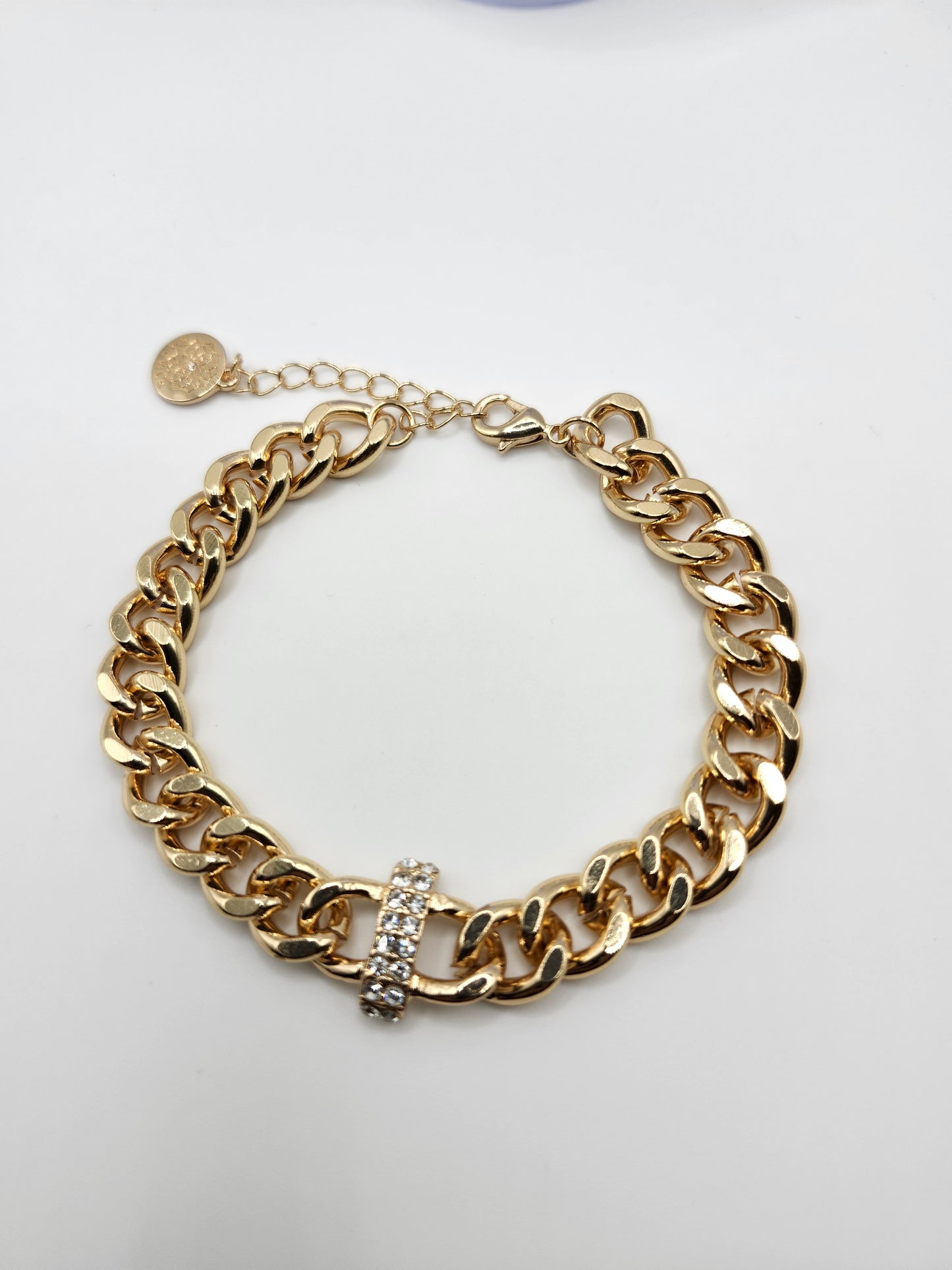 Jewerly - Bracelet Cuban Link 18k gold plated with rhinestones