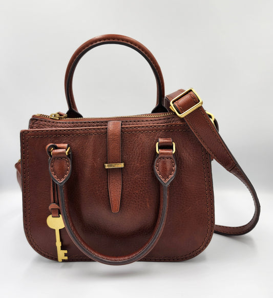 Fossil Ryder Satchel Bag in Dark Brown Leather