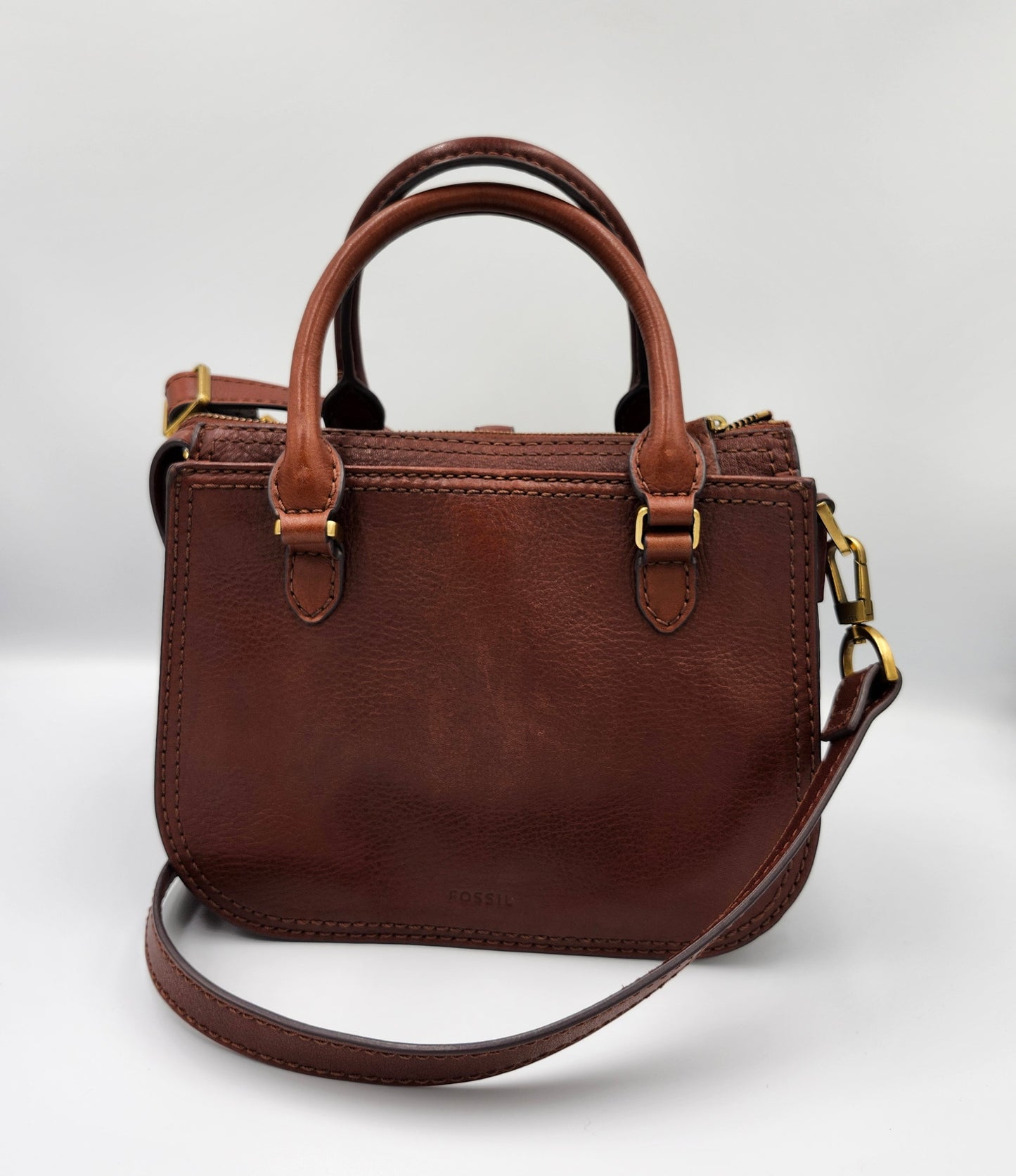 Fossil Ryder Satchel Bag in Dark Brown Leather